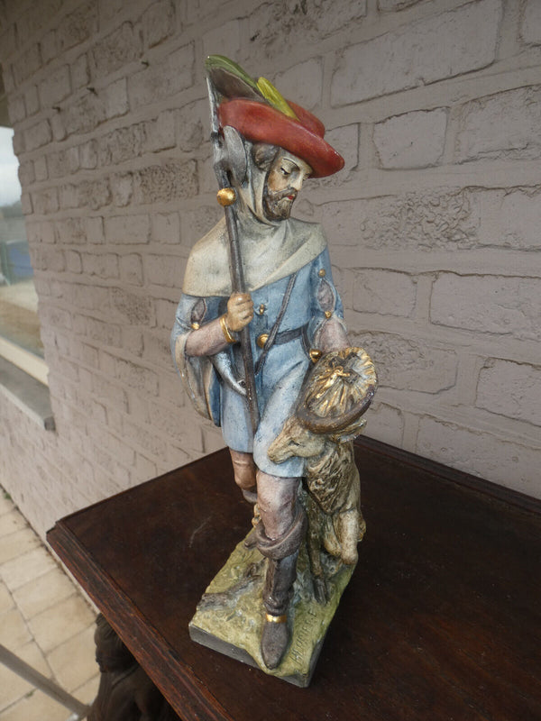 Antique Stoneware Saint HUBERT hunt patron  statue sculpture religious rare