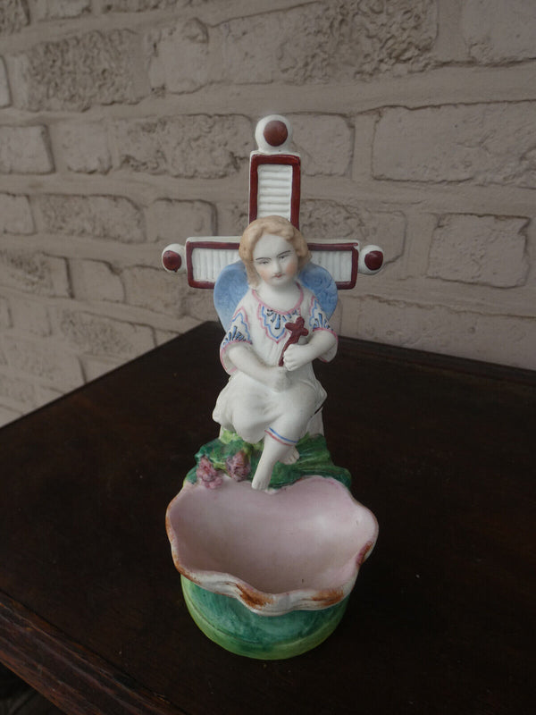 Antique 19thc letu mauger french bisque porcelain young jesus holy water font