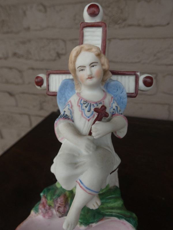 Antique 19thc letu mauger french bisque porcelain young jesus holy water font