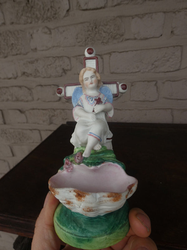 Antique 19thc letu mauger french bisque porcelain young jesus holy water font