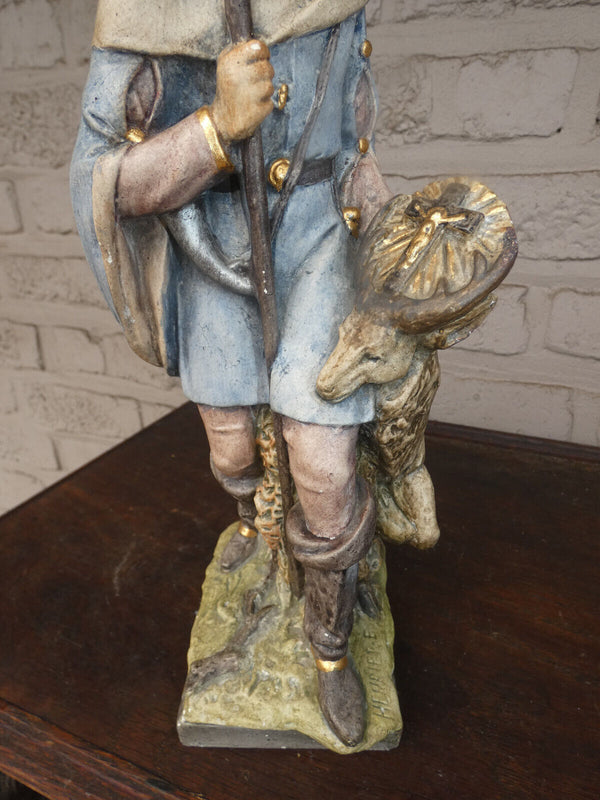 Antique Stoneware Saint HUBERT hunt patron  statue sculpture religious rare