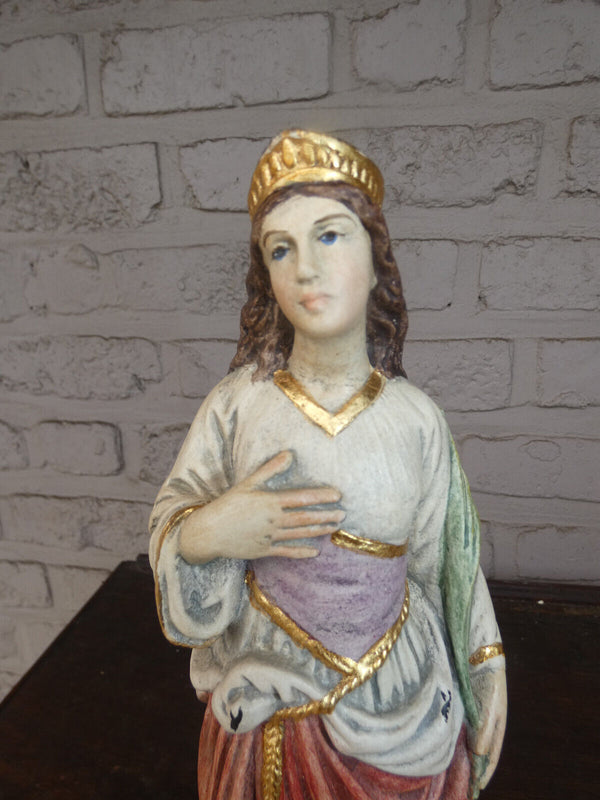 Antique Stoneware Saint Catherine wheel statue sculpture religious rare