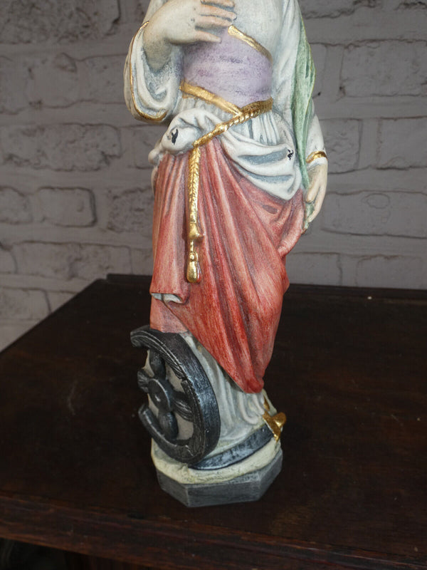 Antique Stoneware Saint Catherine wheel statue sculpture religious rare