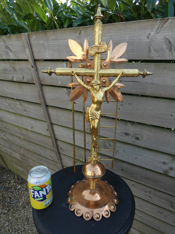 Antique french copper brass Altar crucifix tools Rare