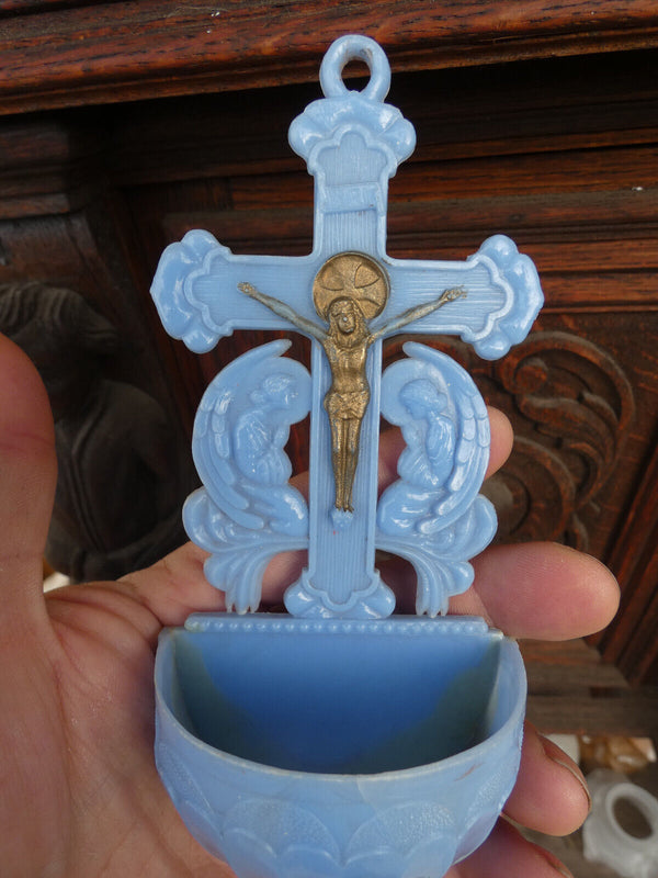 Vintage 80s Holy water font angels plastic