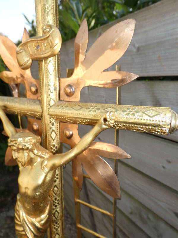 Antique french copper brass Altar crucifix tools Rare