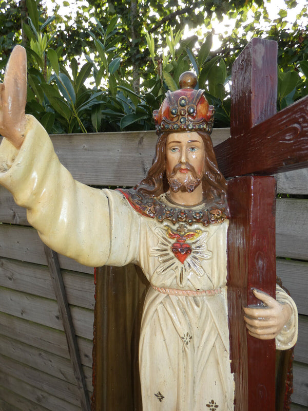 Antique L Ceramic chalk Christ King Statue sculpture crucifix rare