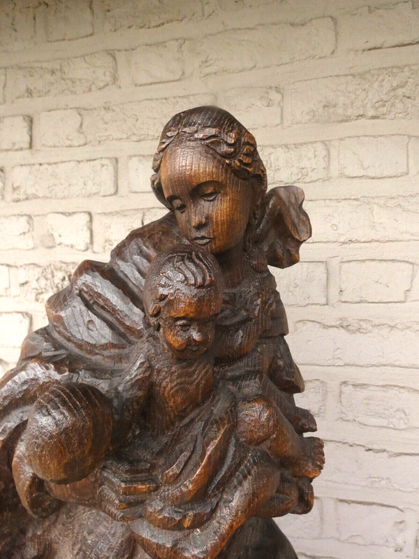 Antique  wood carving flanders MAdonna child sculpture statue religious