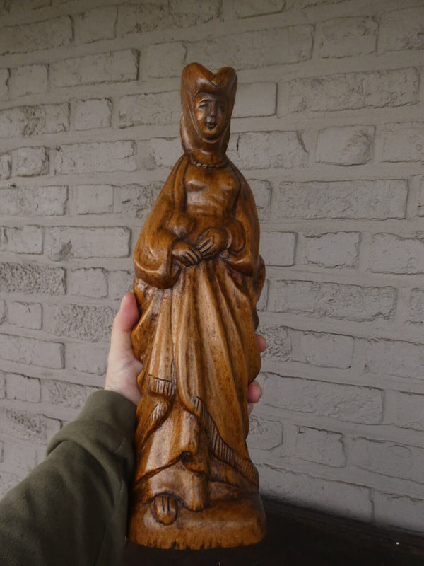 Antique  wood carving flanders Saint Mary Burgundy statue sculpture religious