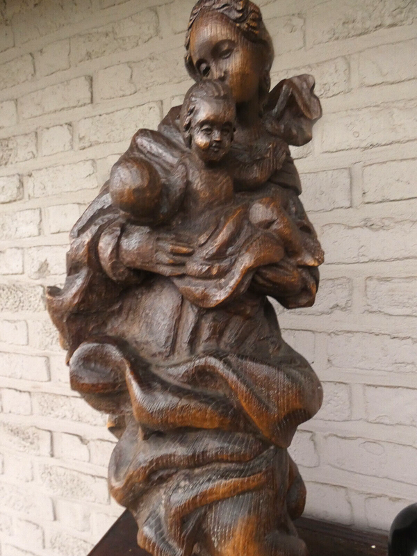 Antique  wood carving flanders MAdonna child sculpture statue religious