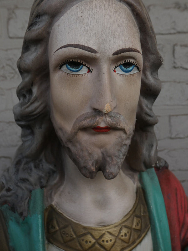 Antique Ceramic chalk sacred heart bust jesus christ statue sculpture