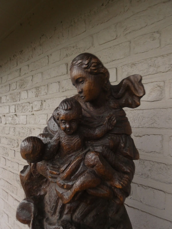 Antique  wood carving flanders MAdonna child sculpture statue religious