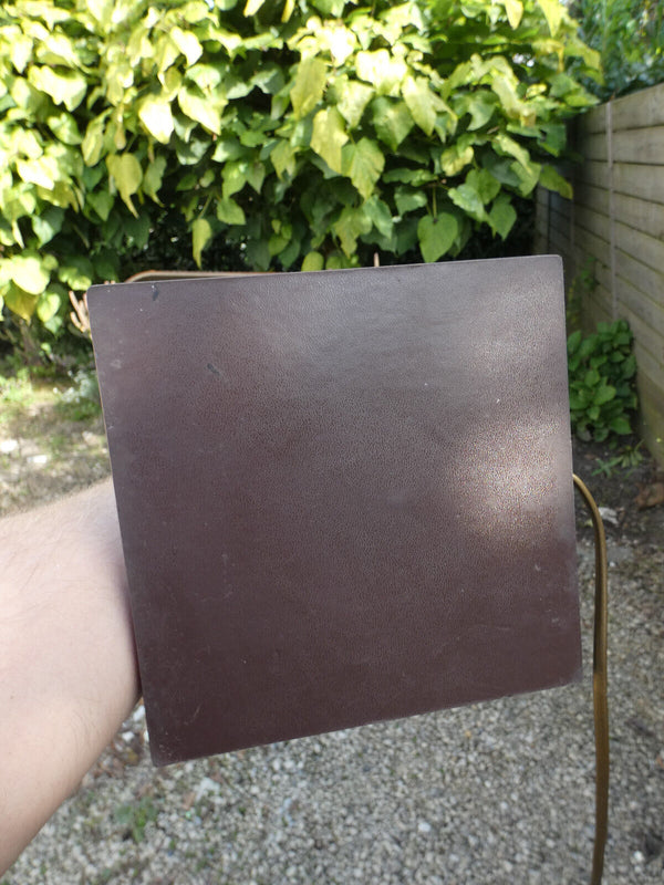 Desk Lamp with brown  Leather Shade attributed by Jacques Adnet, 1970s