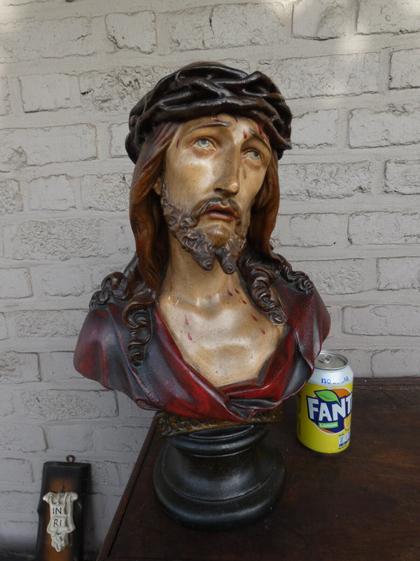 Antique Ceramic chalk ECCE HOMO christ bust sculpture statue religious