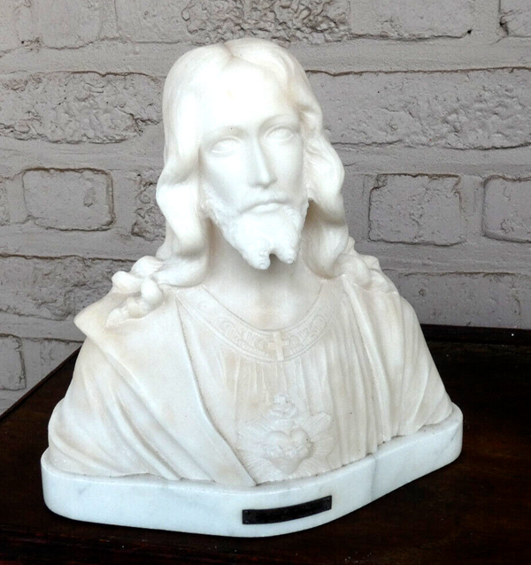 Antique BALESTRA signed Sacred heart bust sculpture MArble alabaster