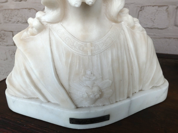 Antique BALESTRA signed Sacred heart bust sculpture MArble alabaster