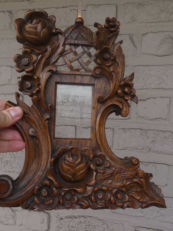 Flanders wood carved Religious picture photo frame signed rare