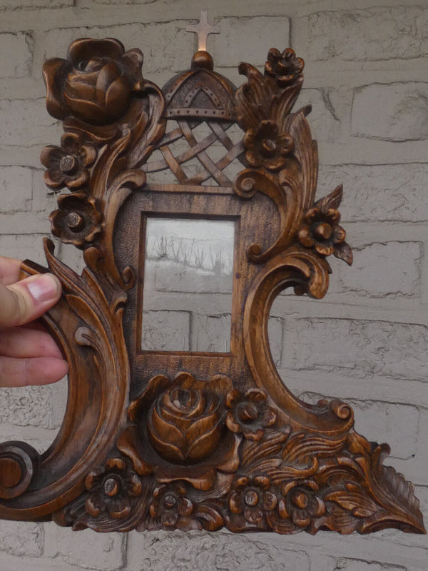 Flanders wood carved Religious picture photo frame signed rare