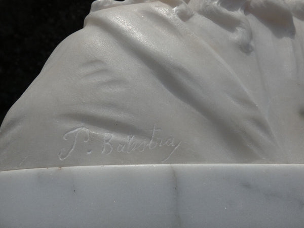 Antique BALESTRA signed Sacred heart bust sculpture MArble alabaster