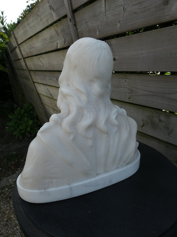 Antique BALESTRA signed Sacred heart bust sculpture MArble alabaster