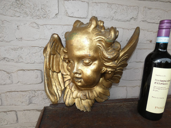 Large antique chalk Angel head wall sculpture statue religious