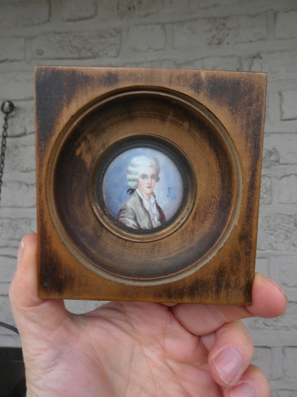 Antique miniature portrait noble aristocratic man paint signed