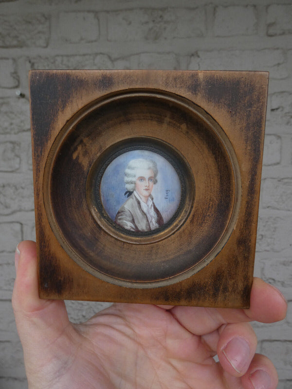 Antique miniature portrait noble aristocratic man paint signed