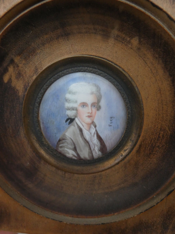 Antique miniature portrait noble aristocratic man paint signed