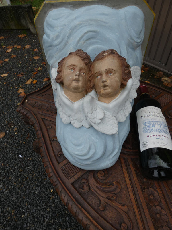 antique french ceramic chalk Wall religious console angels figurine