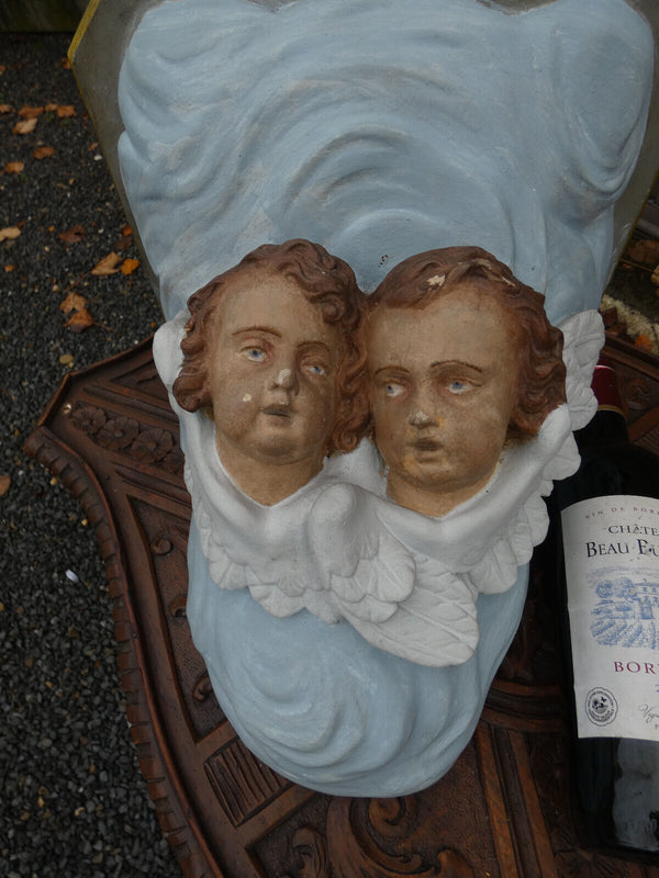 antique french ceramic chalk Wall religious console angels figurine