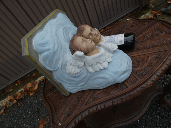 antique french ceramic chalk Wall religious console angels figurine