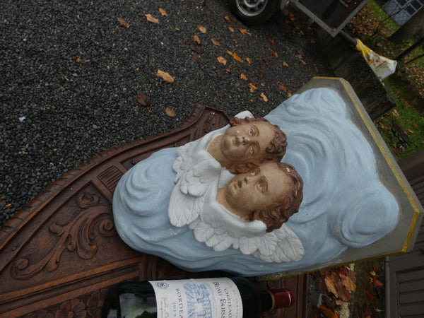 antique french ceramic chalk Wall religious console angels figurine