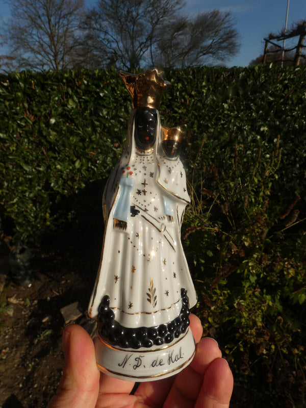 Antique French vieux paris porcelain notre dame de hal black madonna statue