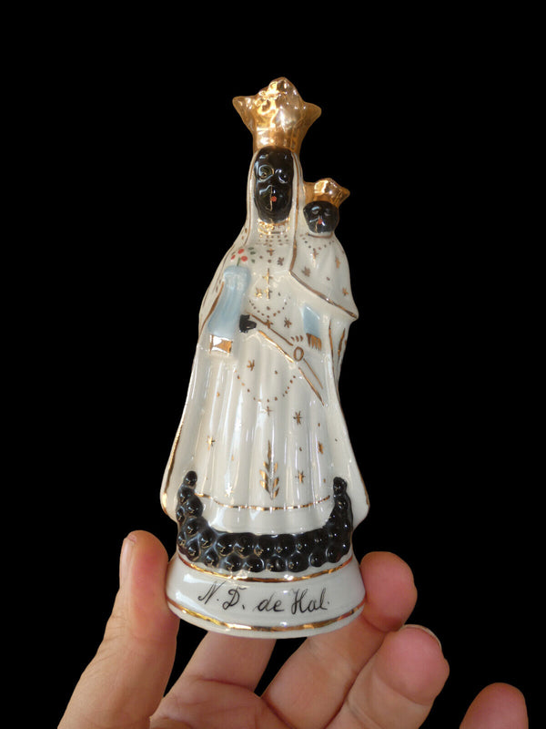 Antique French vieux paris porcelain notre dame de hal black madonna statue