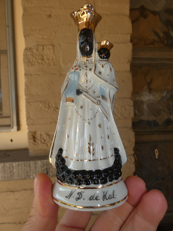 Antique French vieux paris porcelain notre dame de hal black madonna statue