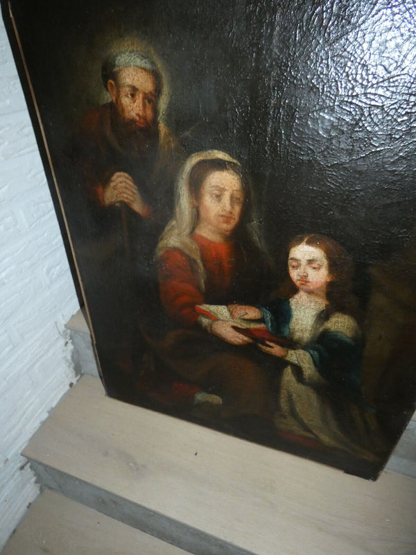 Antique 1800s Religious SAINT ANNE mary oil canvas painting rare