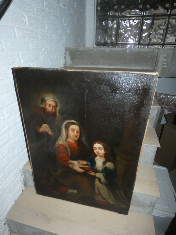 Antique 1800s Religious SAINT ANNE mary oil canvas painting rare