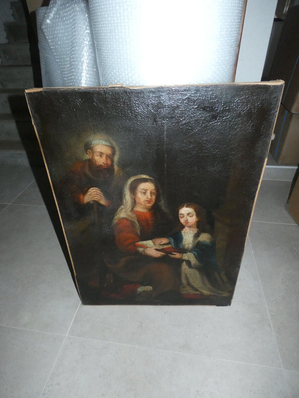 Antique 1800s Religious SAINT ANNE mary oil canvas painting rare