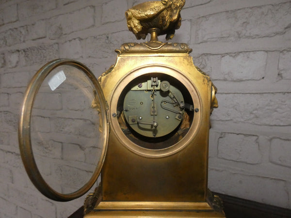 Antique French Bronze Satyr devil ram heads mantel clock 19thc rare