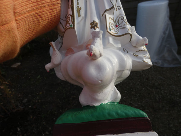 Vintage Virgin of fatima chalk statue religious with birds base