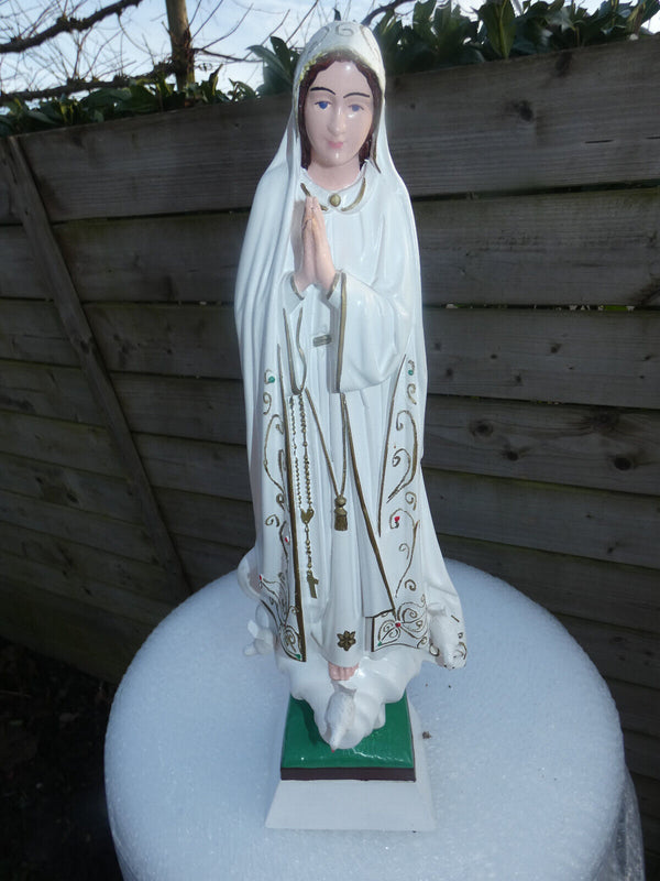 Vintage Virgin of fatima chalk statue religious with birds base