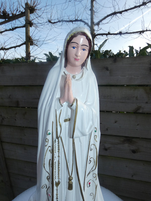 Vintage Virgin of fatima chalk statue religious with birds base