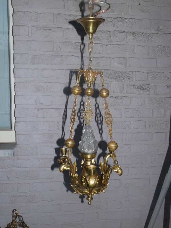 Antique bronze chandelier lamp 3 candle holders flame shade religious