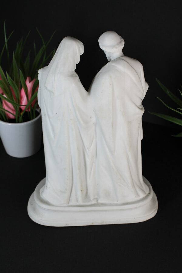 Antique french bisque porcelain holy family group statue religious Rare