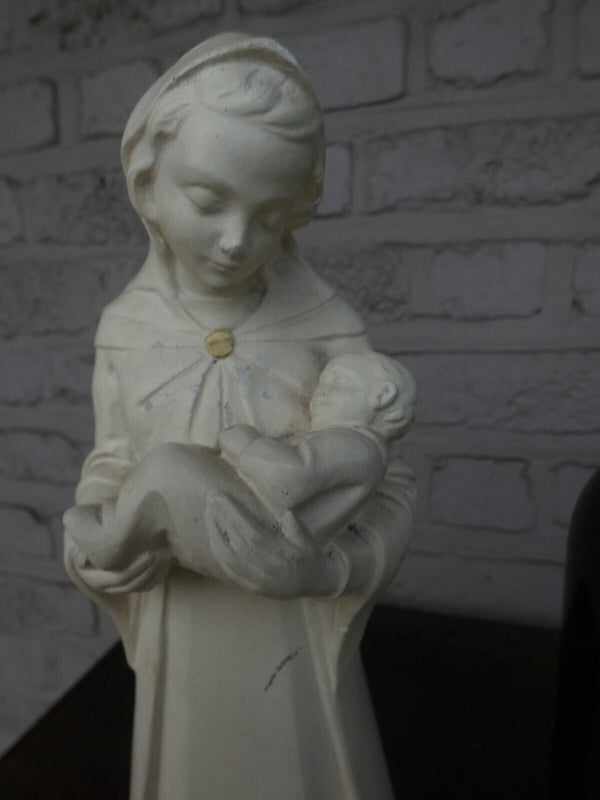 Antique chalk creme colour madonna child   statue religious