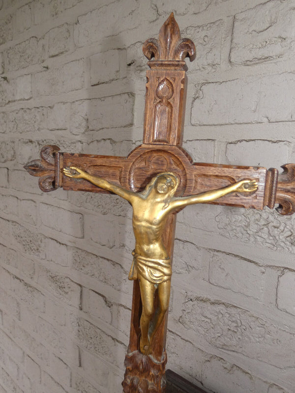 Antique wood carved cross crucifix religious