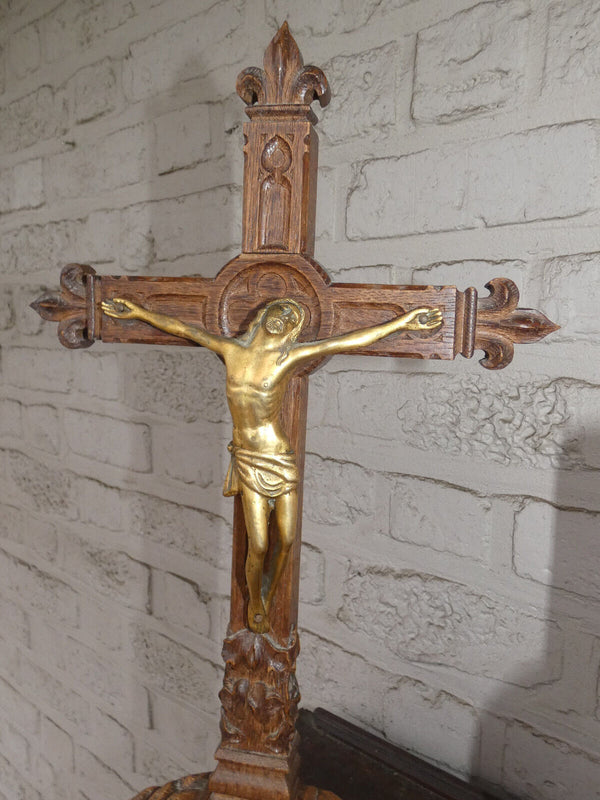 Antique wood carved cross crucifix religious