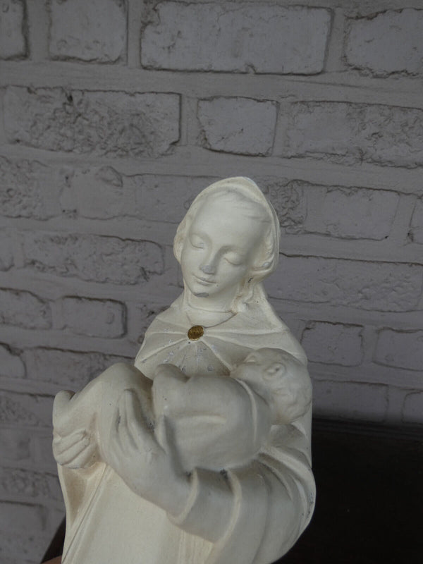 Antique chalk creme colour madonna child   statue religious