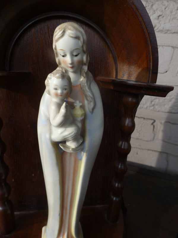 German HUMMEL porcelain madonna marked statue on console wood