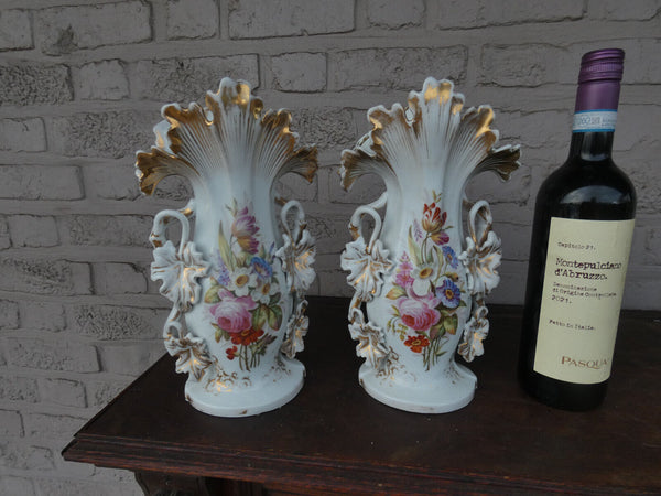 antique pair Vieux paris porcelain floral paint vases